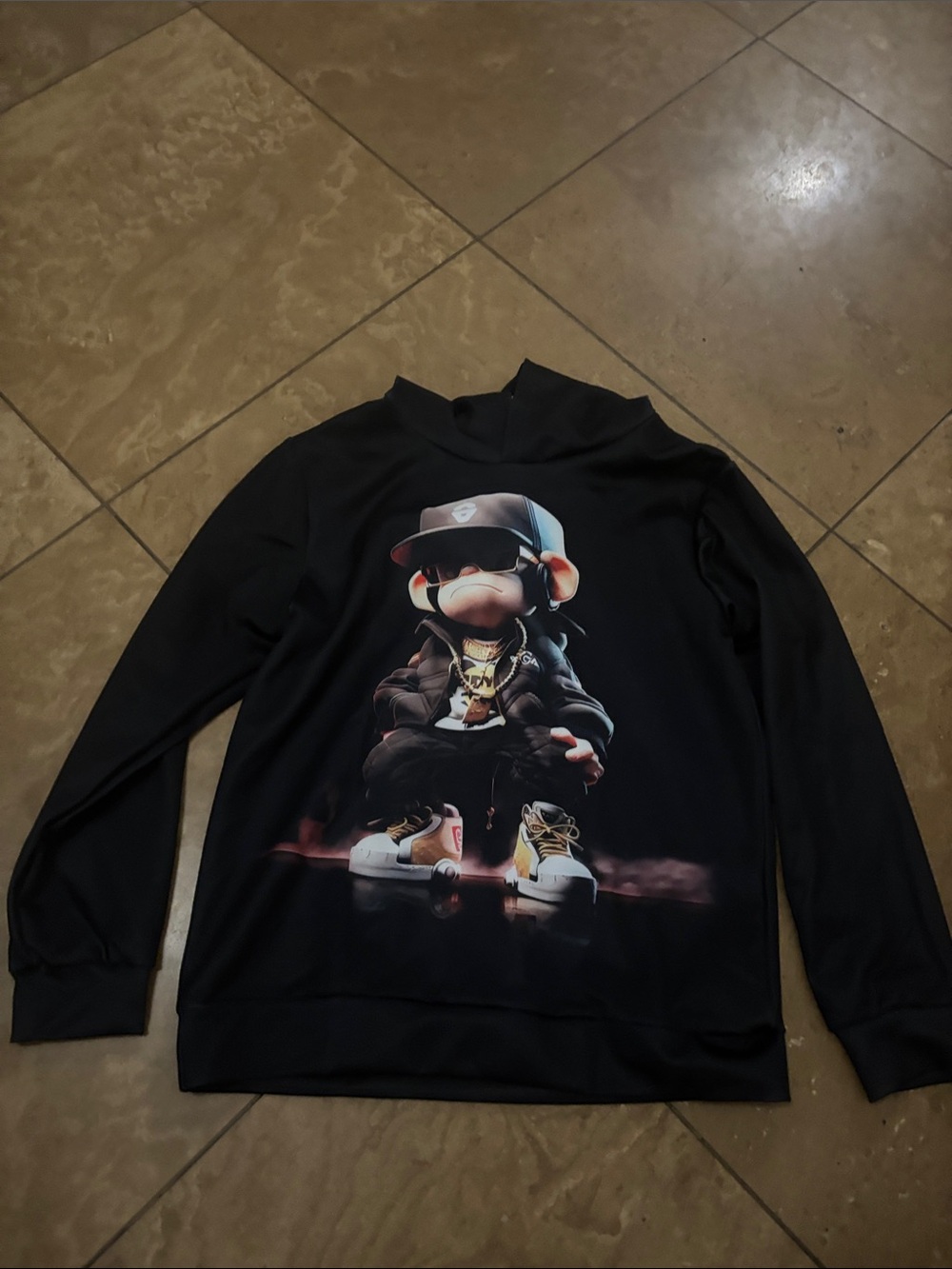 Men's Black Graphic Pullover Sweater with Street Artist Print
